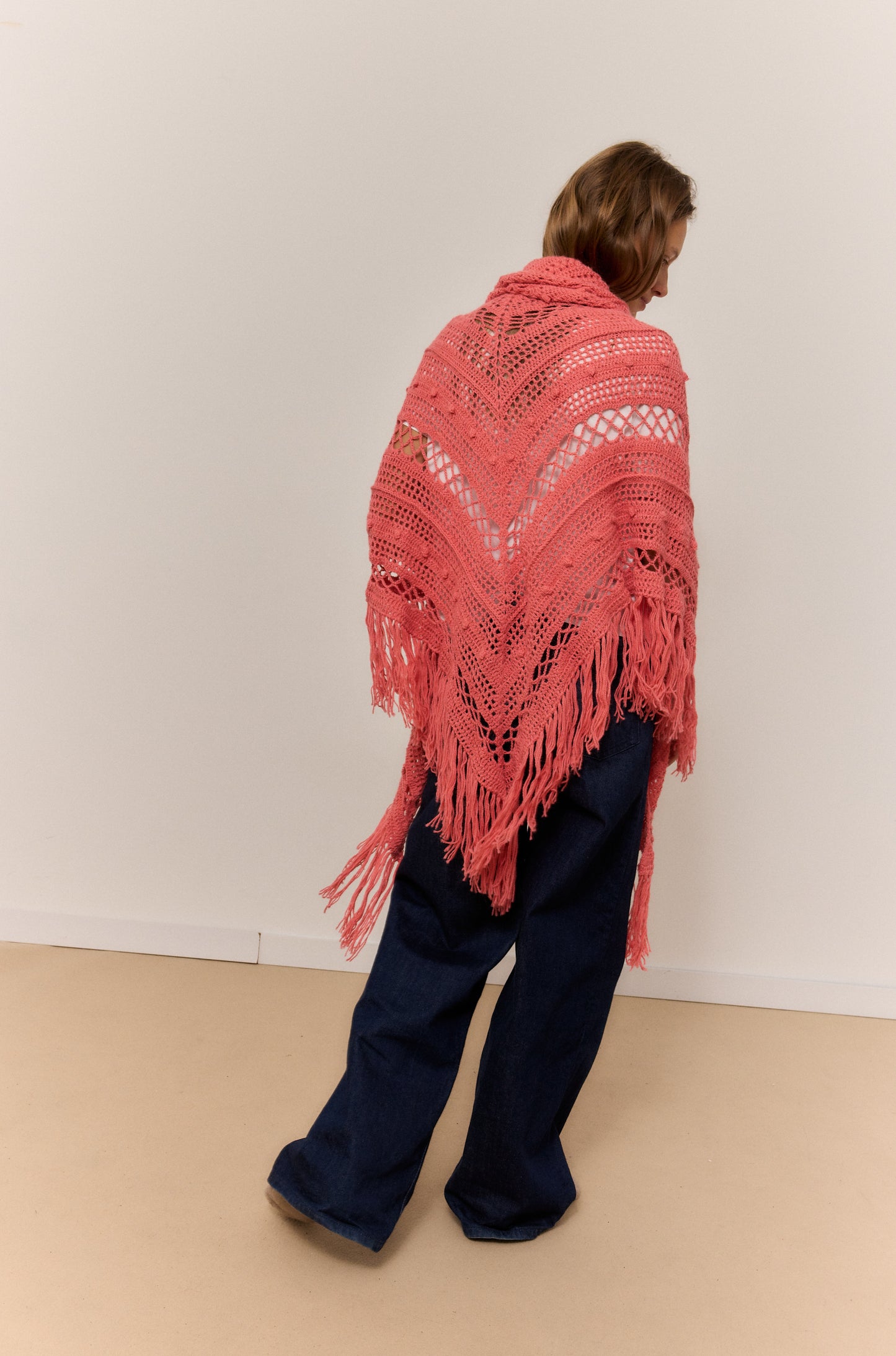 CORAL SHAWL, NATURAL ALPACA WOOL SHAWL