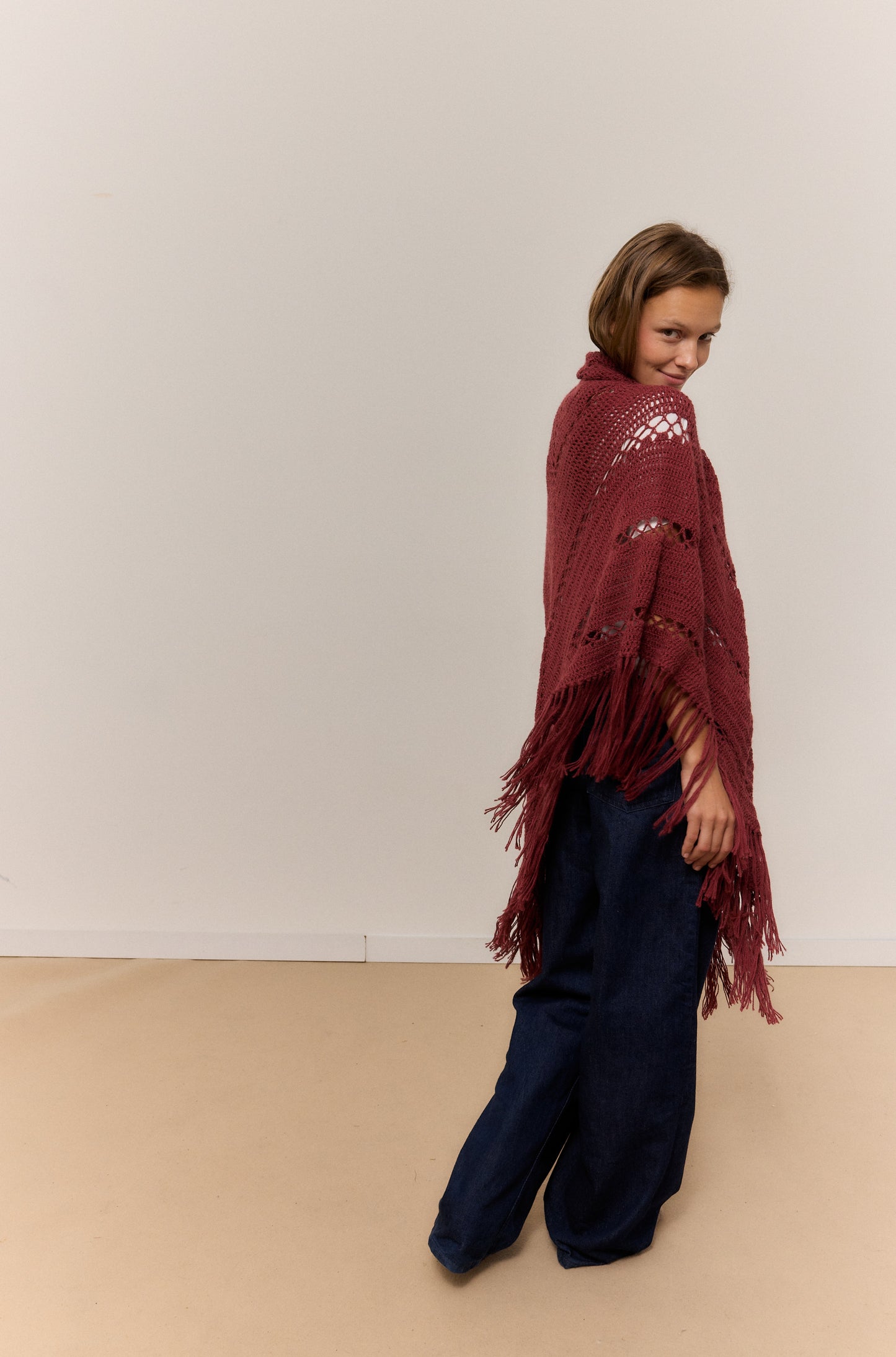 HOLLY BERRY SHAWL, NATURAL ALPACA WOOL SHAWL