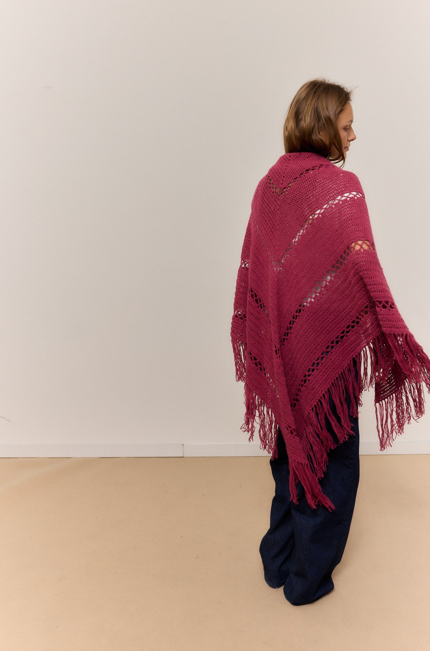 DARK PINK SHAWL, NATURAL ALPACA WOOL SHAWL
