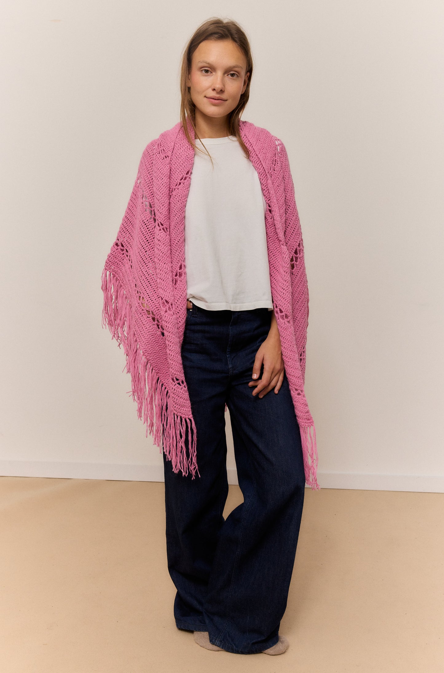 ROSE PETALO SHAWL, NATURAL ALPACA WOOL SHAWL