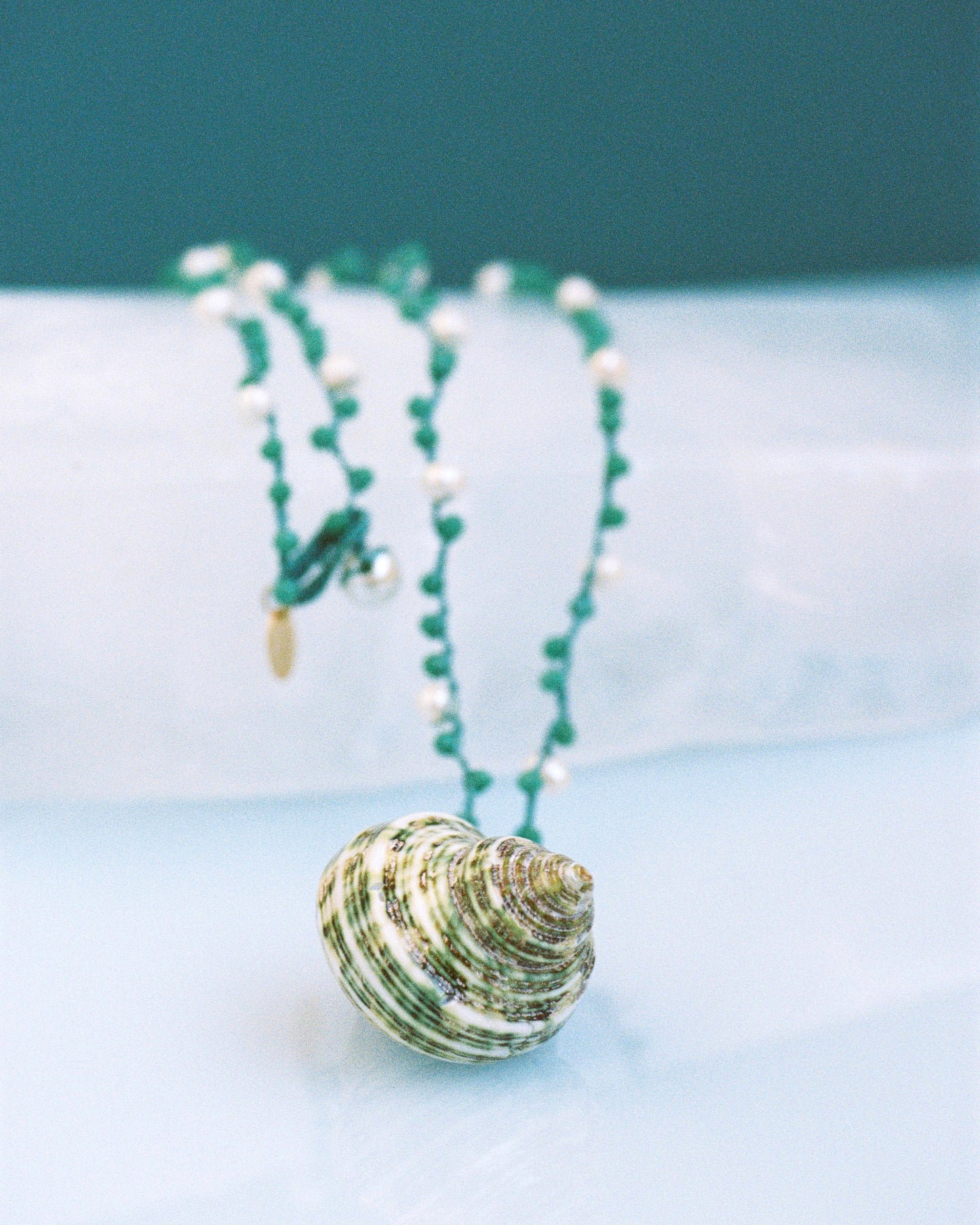 bodegón collar blue shell sobre placa de hielo