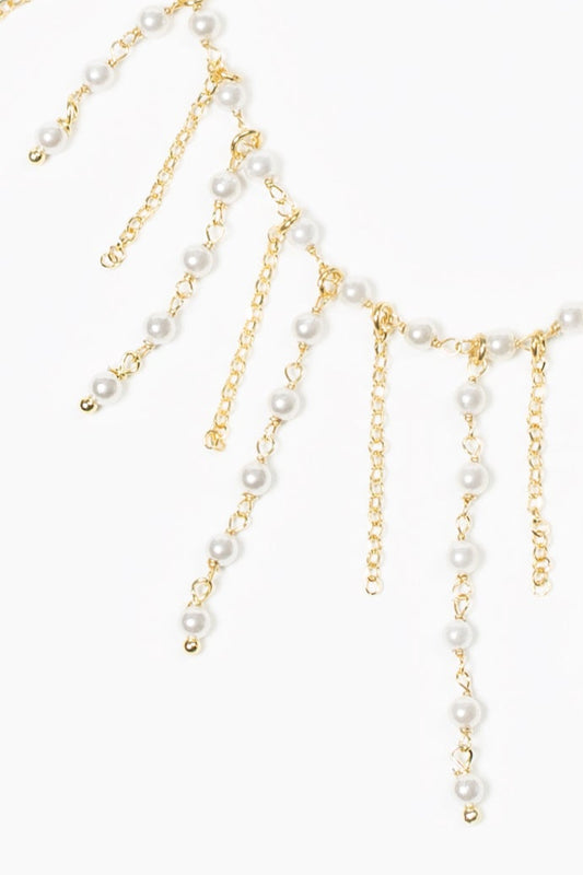 detalle Collar cascata di perle sobre fondo blanco