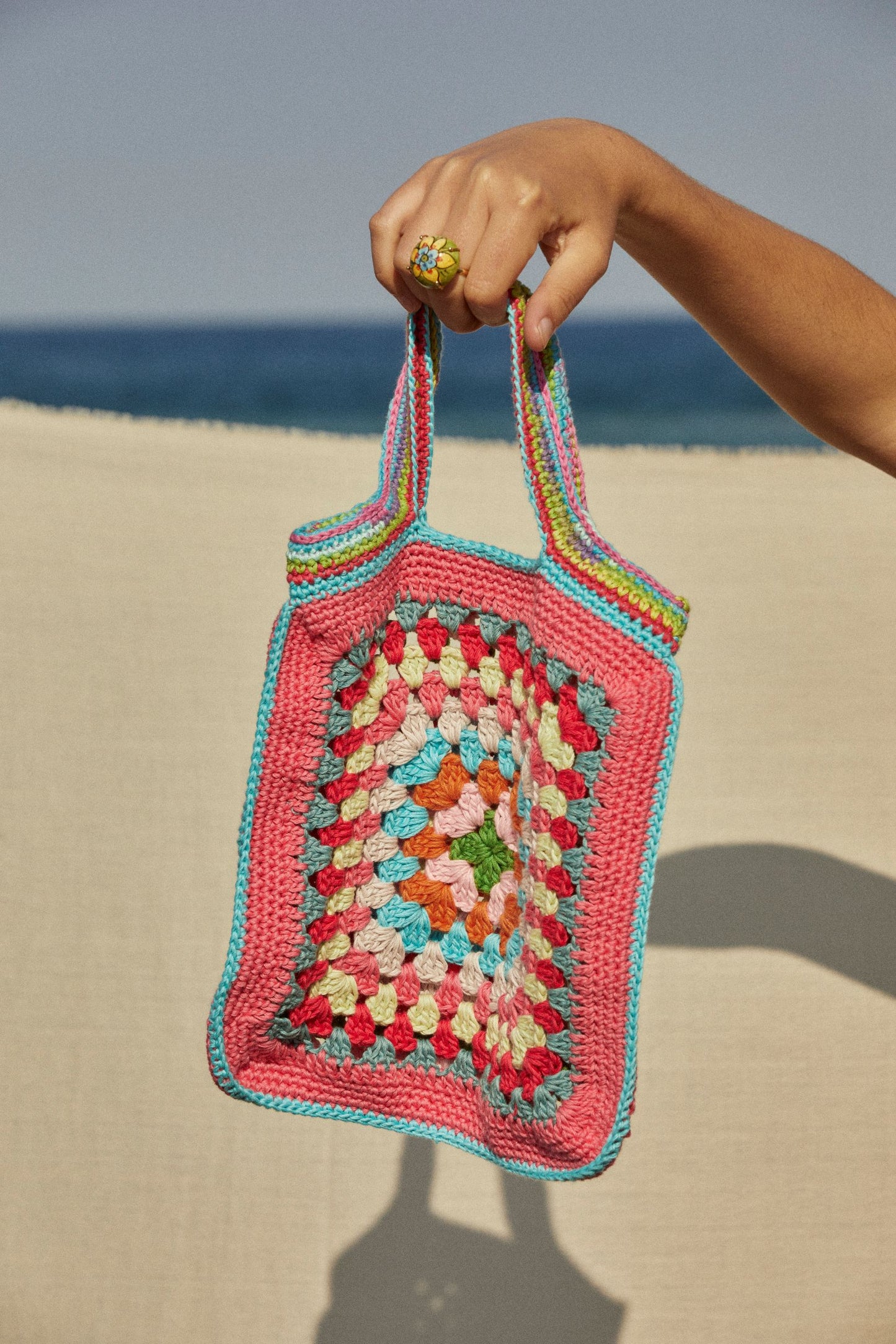 Pink crochet bag