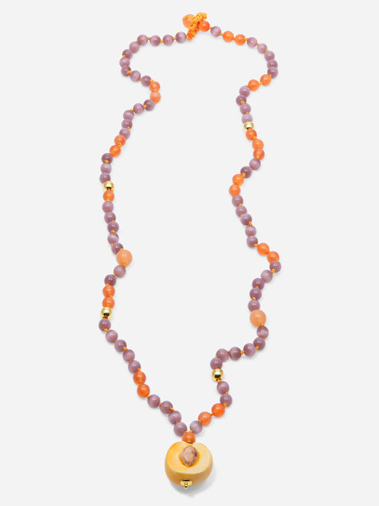 COLLAR ALBARICOQUE, COLLAR LARGO DE PIEDRAS Y ALBARICOQUE DE CERÁMICA
