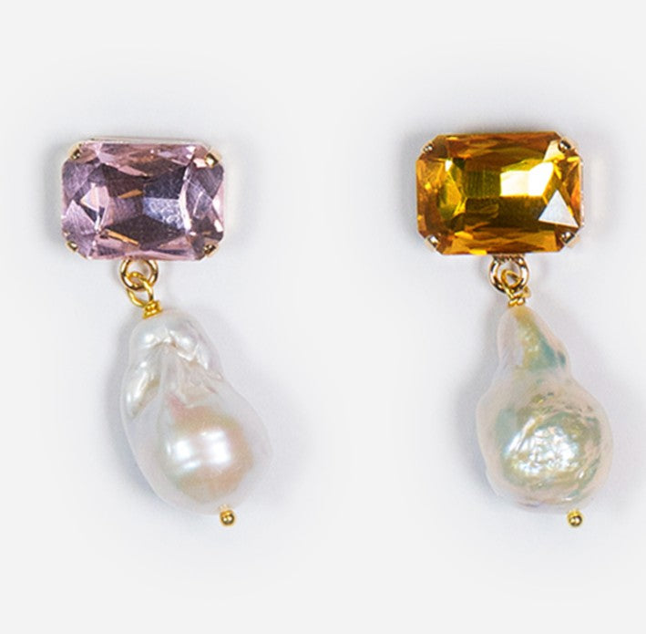 BABIDI PERLA, PENDIENTES CON CRISTAL Y PERLA