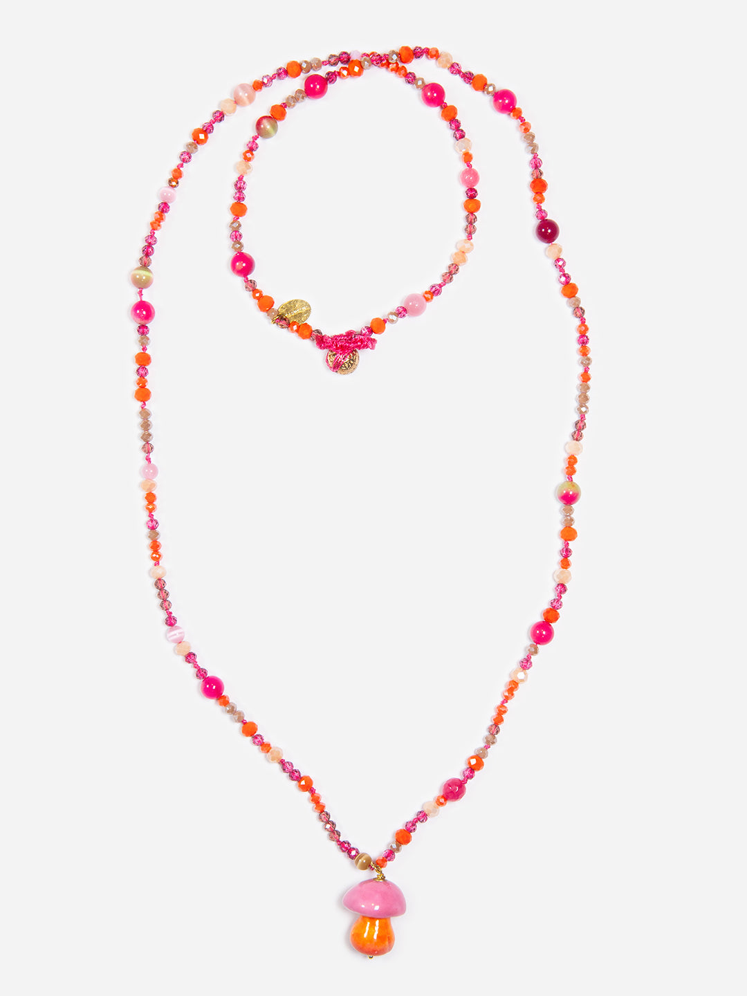 SETY ROSA Y NARANJA, COLLAR LARGO CON CUENTAS DE CRISTAL Y PIEDRAS CON SETA ROSA Y NARANJA