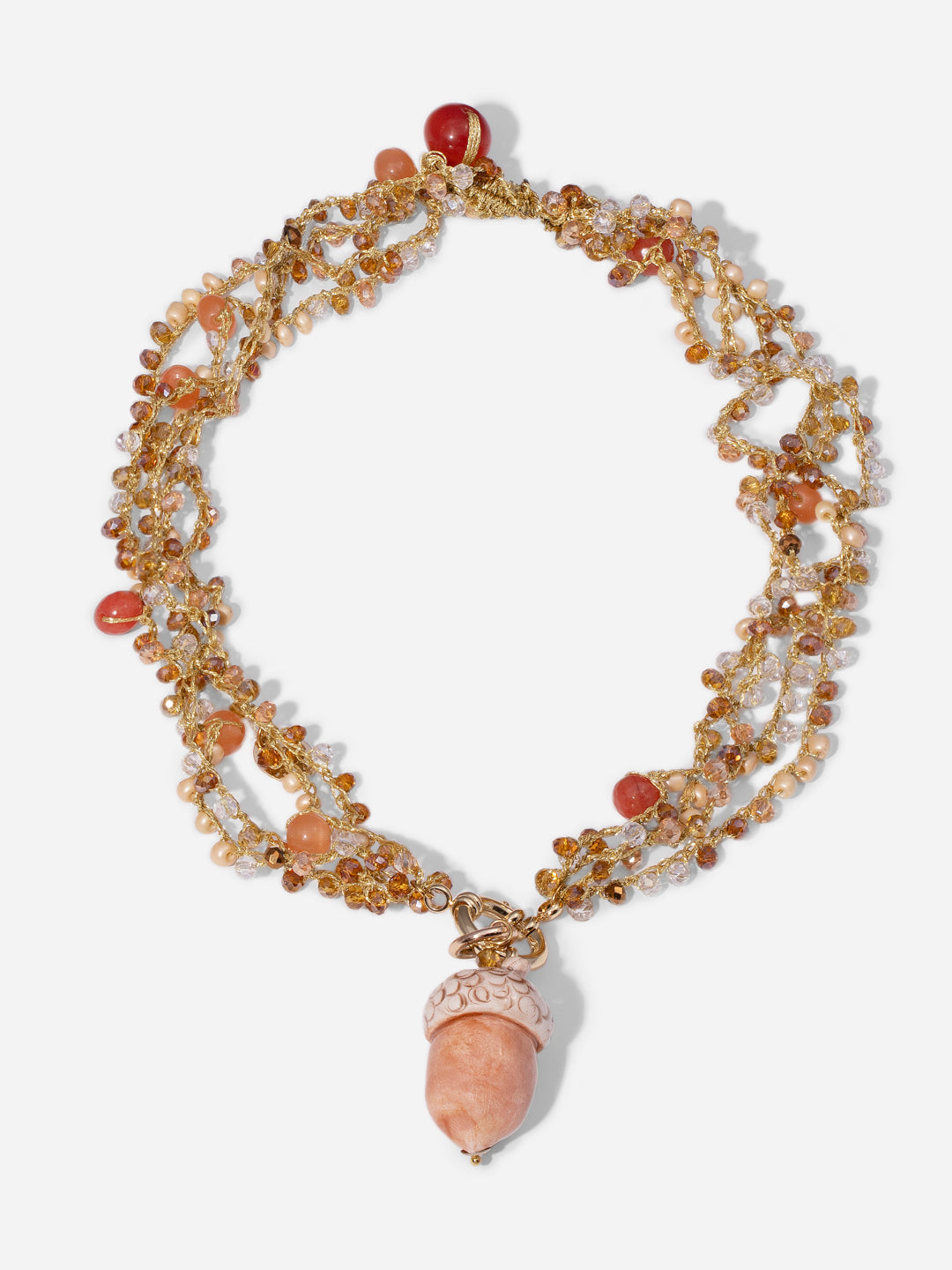 MULTI-EDGE ACORN, MEDIUM NECKLACE WITH TRIPLE CROCHET CHAIN AND ACORN-SHAPED CERAMIC PIECE