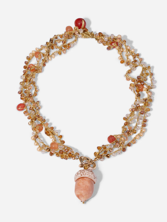 MULTI-EDGE ACORN, MEDIUM NECKLACE WITH TRIPLE CROCHET CHAIN AND ACORN-SHAPED CERAMIC PIECE