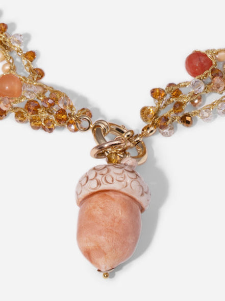 MULTI-EDGE ACORN, MEDIUM NECKLACE WITH TRIPLE CROCHET CHAIN AND ACORN-SHAPED CERAMIC PIECE