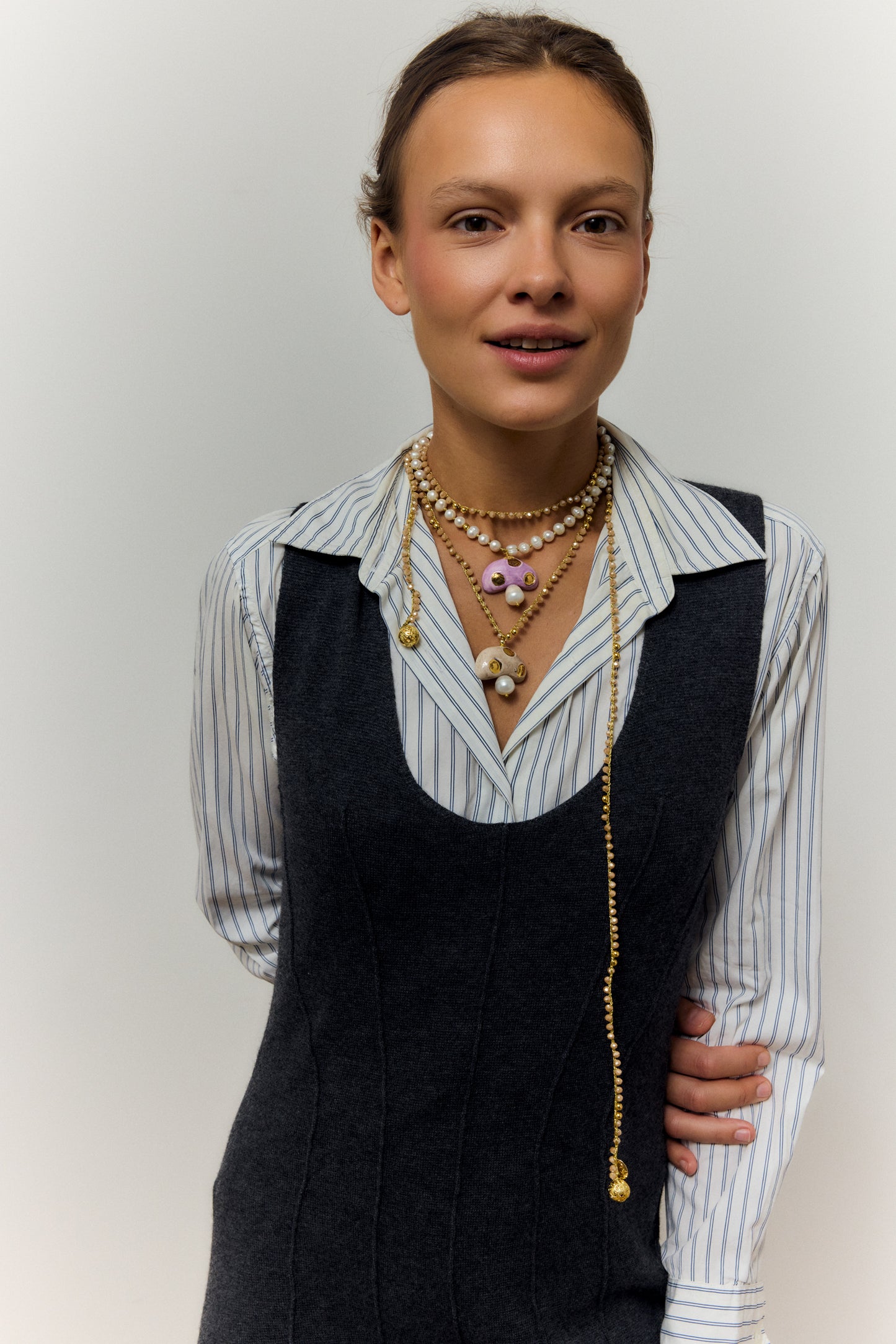 CHAMPI TOPO, LONG CROCHET NECKLACE WITH BROWN MUSHROOM PENDANT