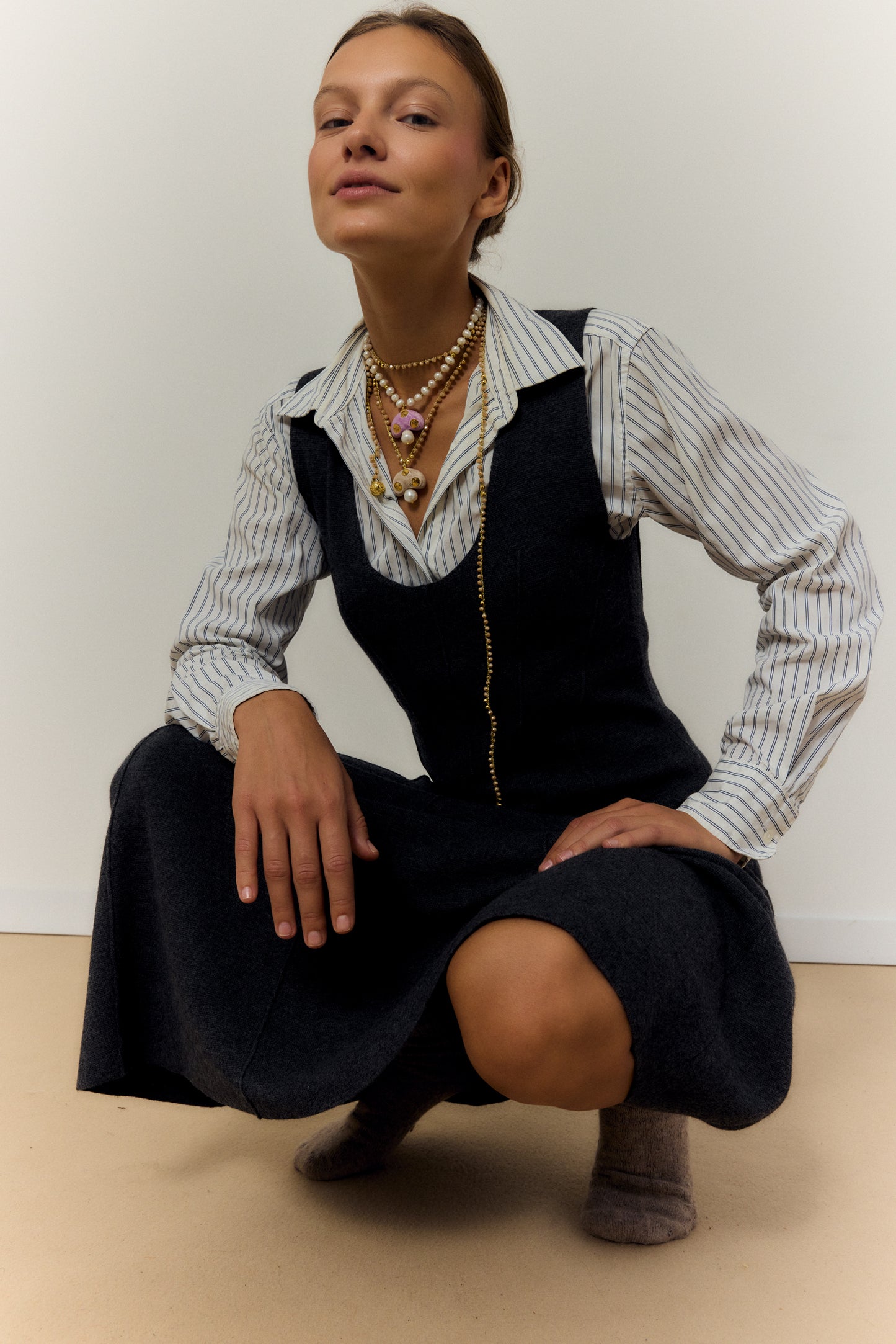 CHAMPI TOPO, LONG CROCHET NECKLACE WITH BROWN MUSHROOM PENDANT