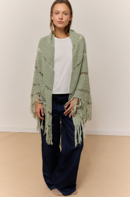 SAGE GREEN SHAWL, NATURAL ALPACA WOOL SHAWL