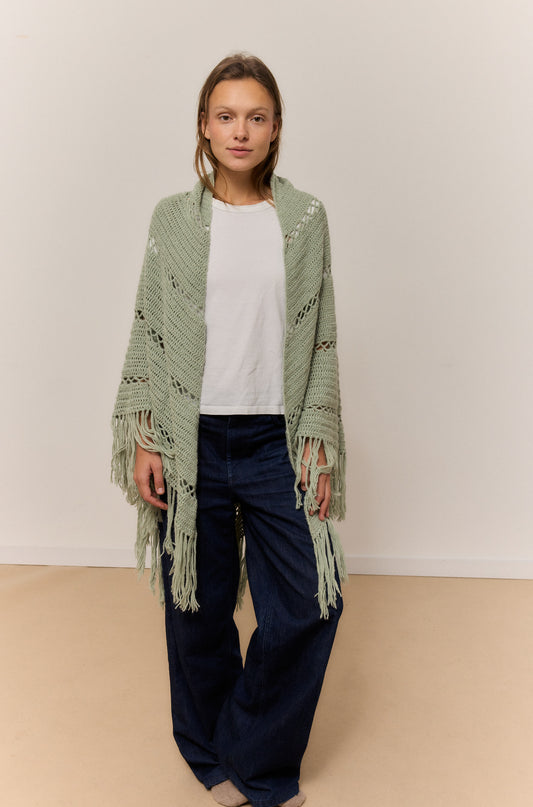SAGE GREEN SHAWL, NATURAL ALPACA WOOL SHAWL