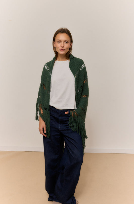 DARK IVY SHAWL, NATURAL ALPACA WOOL SHAWL