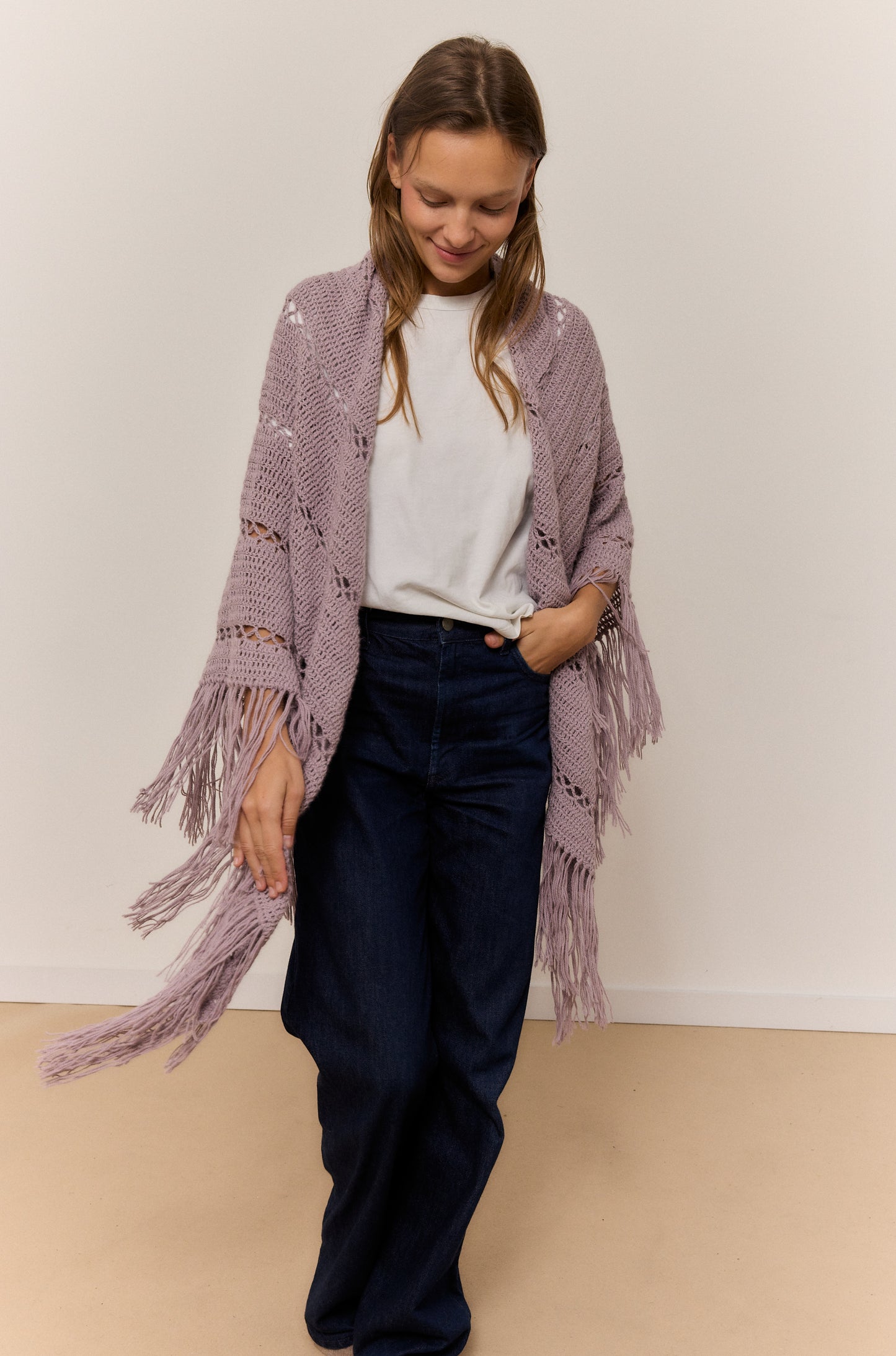 CHAL LAVANDA ESCARCHADA, CHAL DE LANA DE ALPACA NATURAL