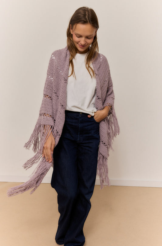 FROSTY LAVENDER SHAWL, NATURAL ALPACA WOOL SHAWL
