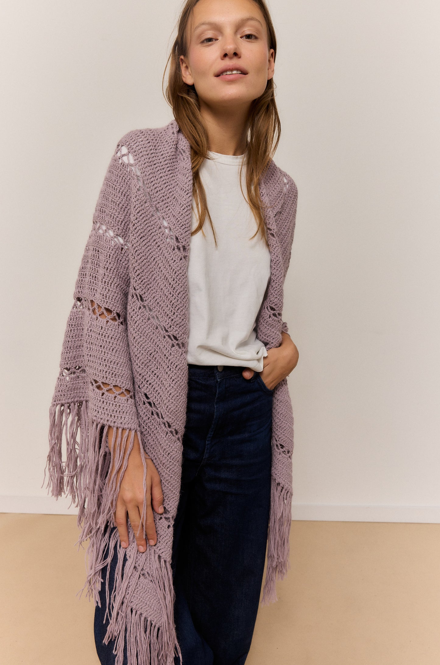 CHAL LAVANDA ESCARCHADA, CHAL DE LANA DE ALPACA NATURAL