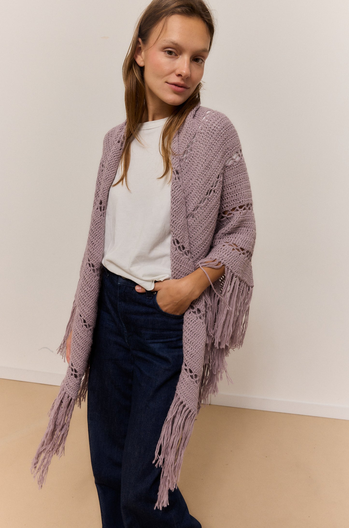 CHAL LAVANDA ESCARCHADA, CHAL DE LANA DE ALPACA NATURAL