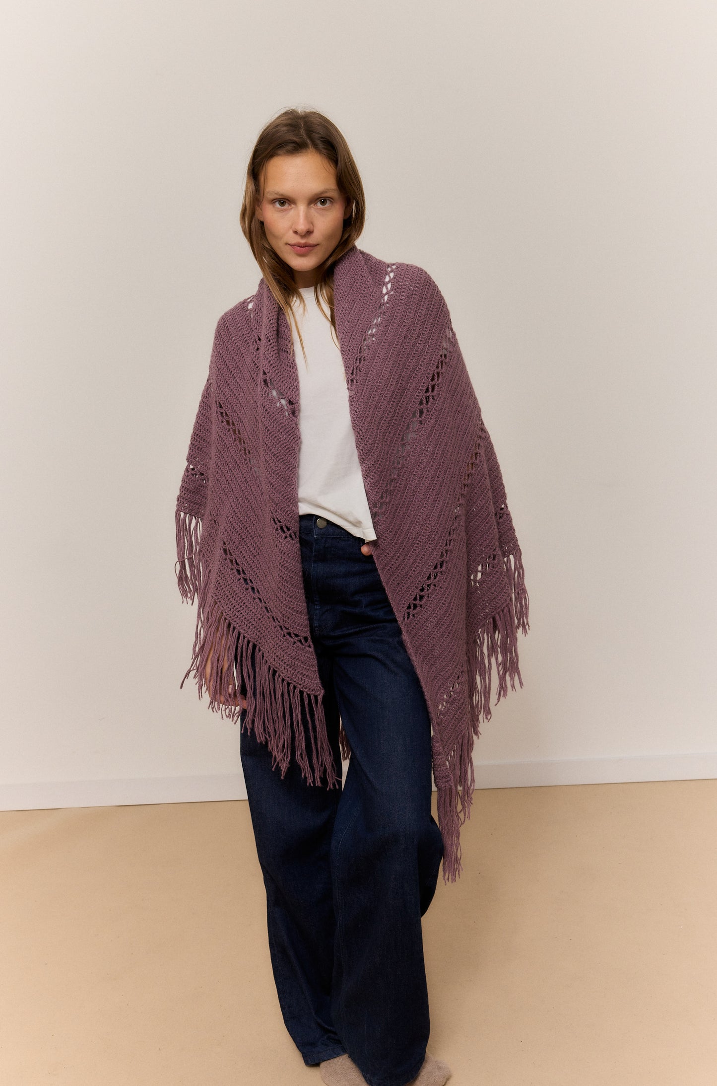 VINTAGE PINK SHAWL, NATURAL ALPACA WOOL SHAWL.