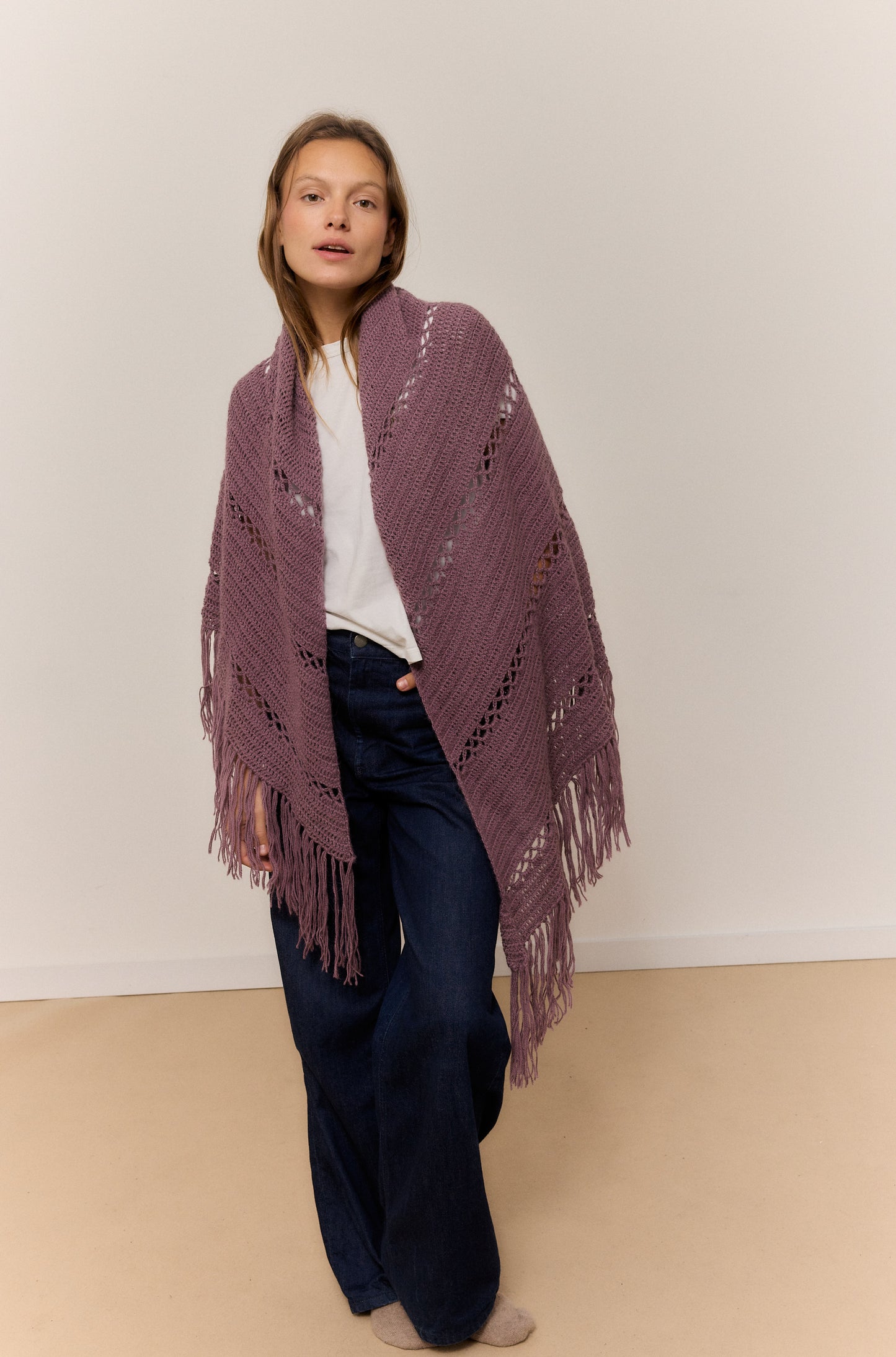 VINTAGE PINK SHAWL, NATURAL ALPACA WOOL SHAWL.