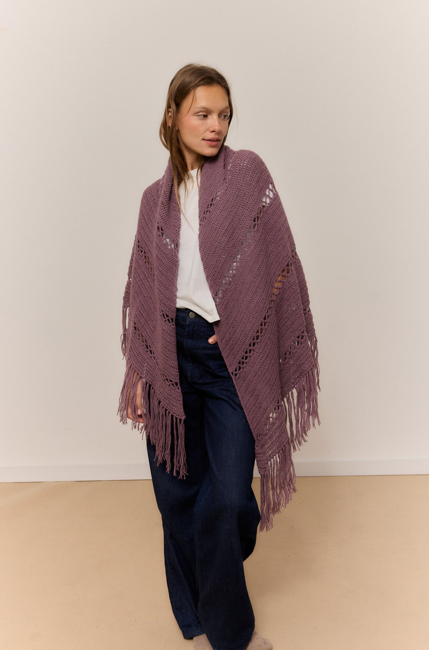 VINTAGE PINK SHAWL, NATURAL ALPACA WOOL SHAWL.