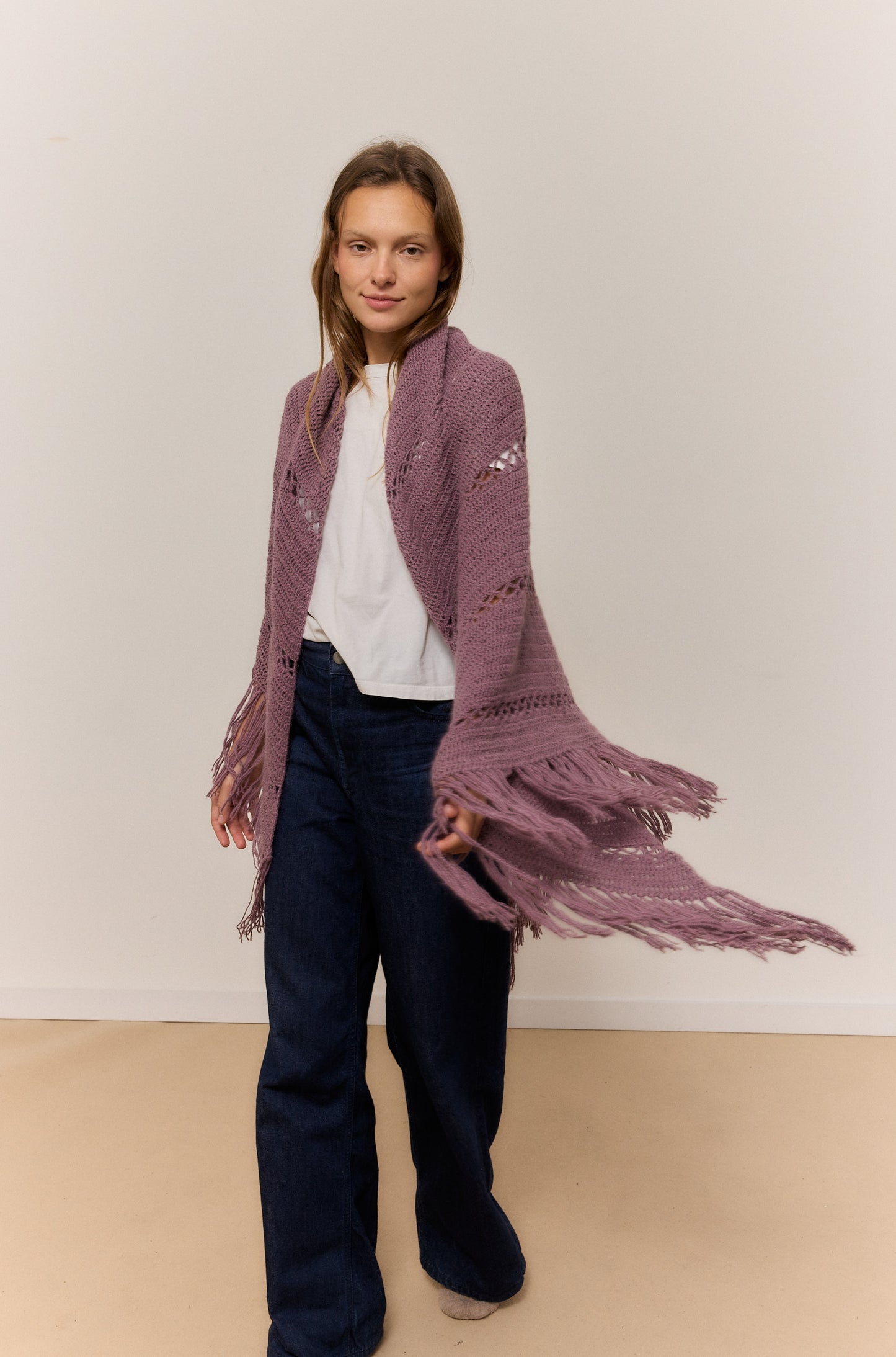 VINTAGE PINK SHAWL, NATURAL ALPACA WOOL SHAWL.