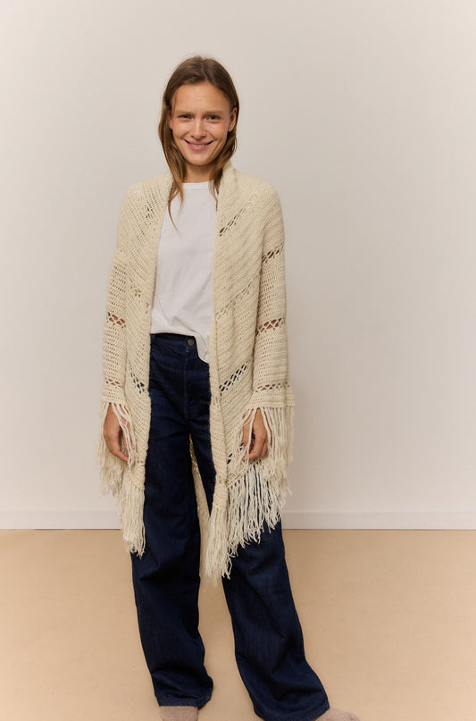 SAND SHAWL, NATURAL ALPACA WOOL SHAWL