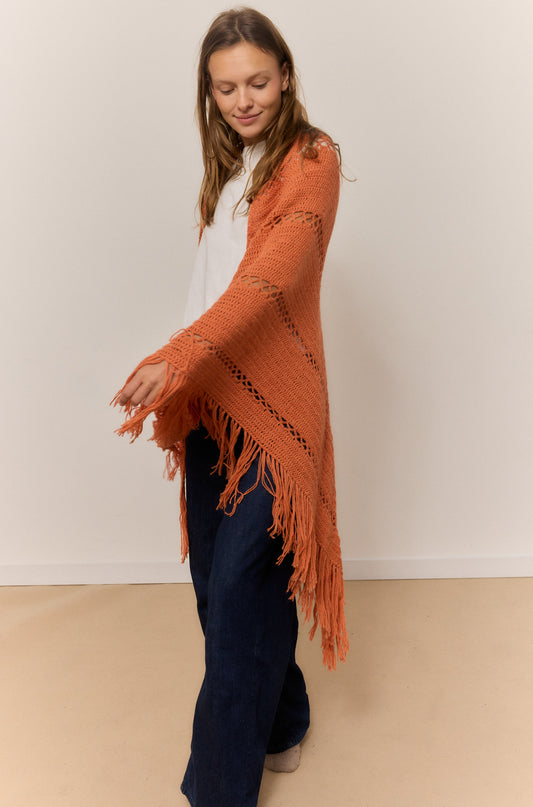 ORANGE SHAWL, NATURAL ALPACA WOOL SHAWL