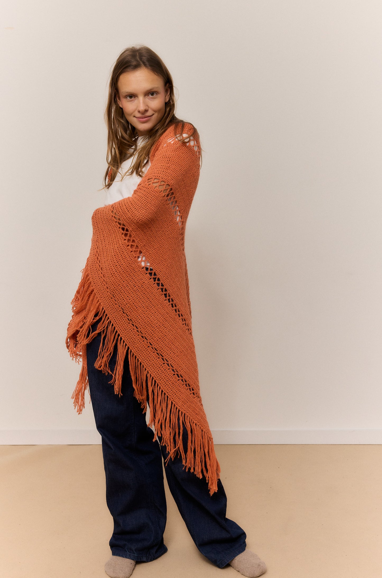 ORANGE SHAWL, NATURAL ALPACA WOOL SHAWL