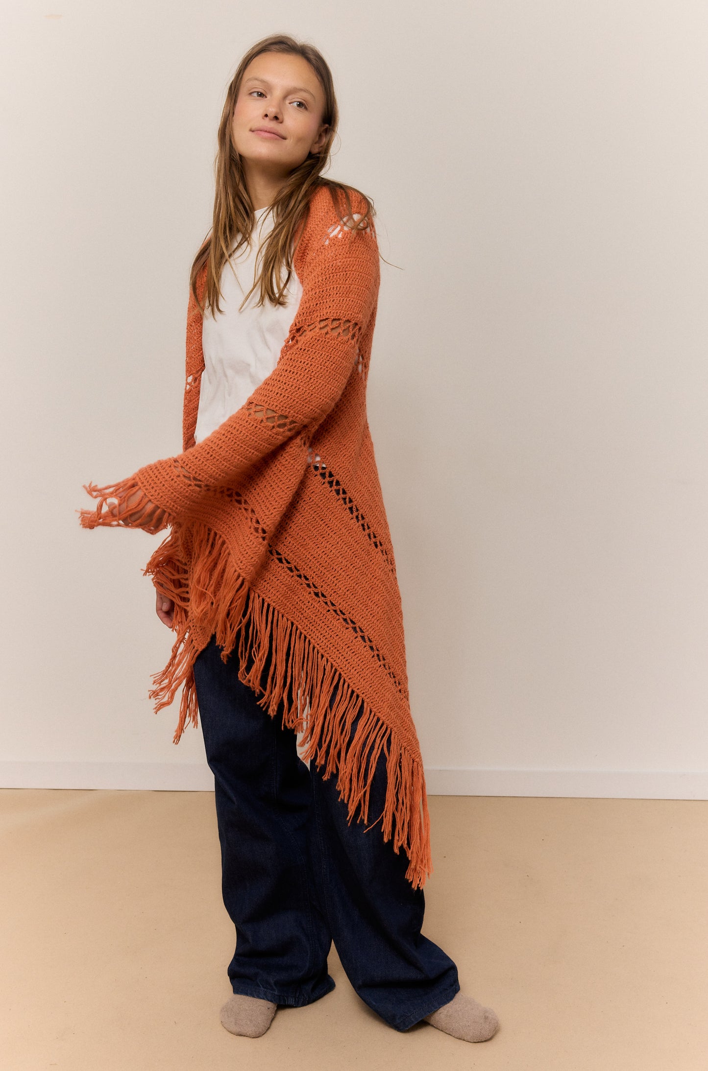 ORANGE SHAWL, NATURAL ALPACA WOOL SHAWL