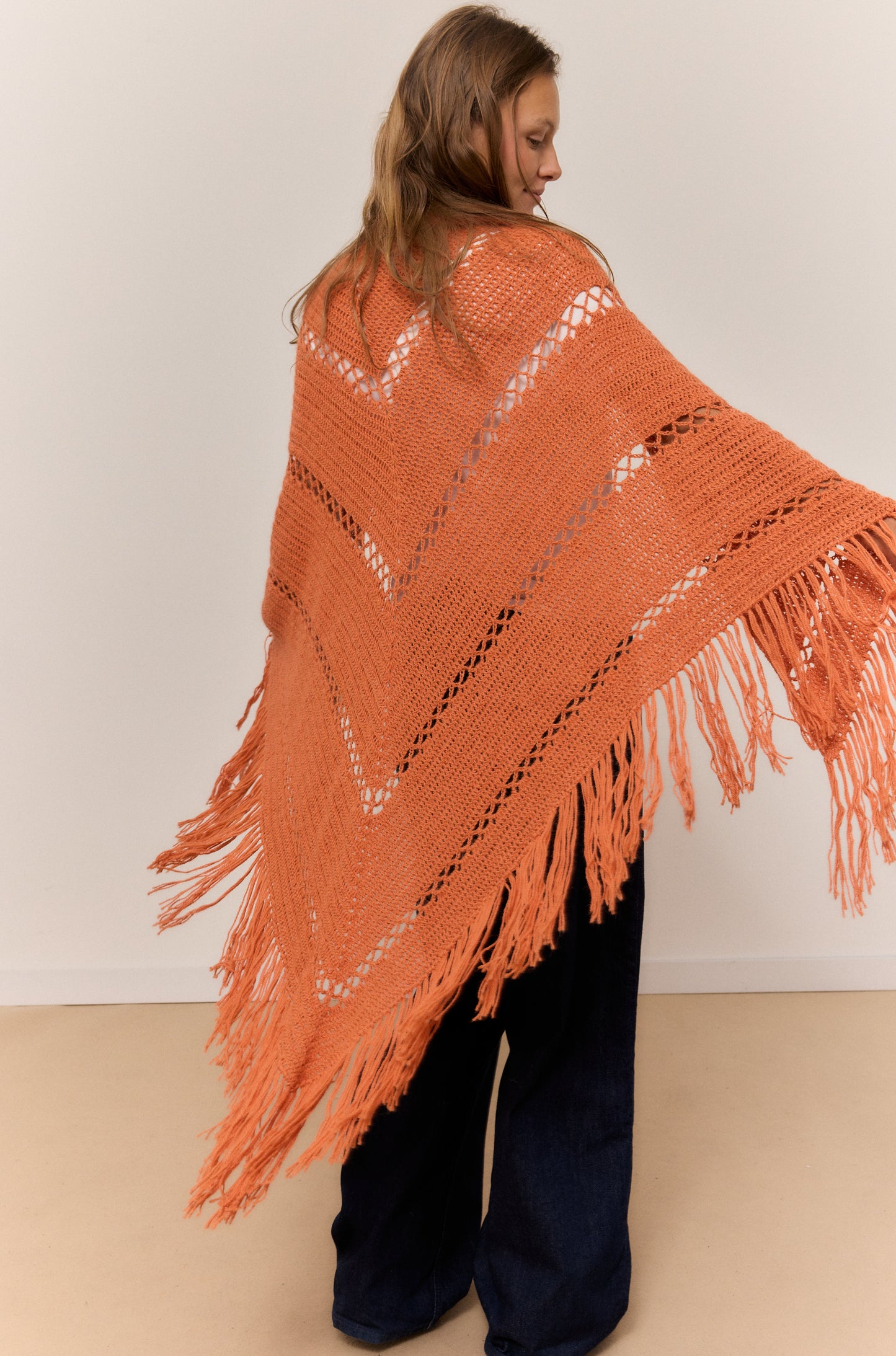 ORANGE SHAWL, NATURAL ALPACA WOOL SHAWL