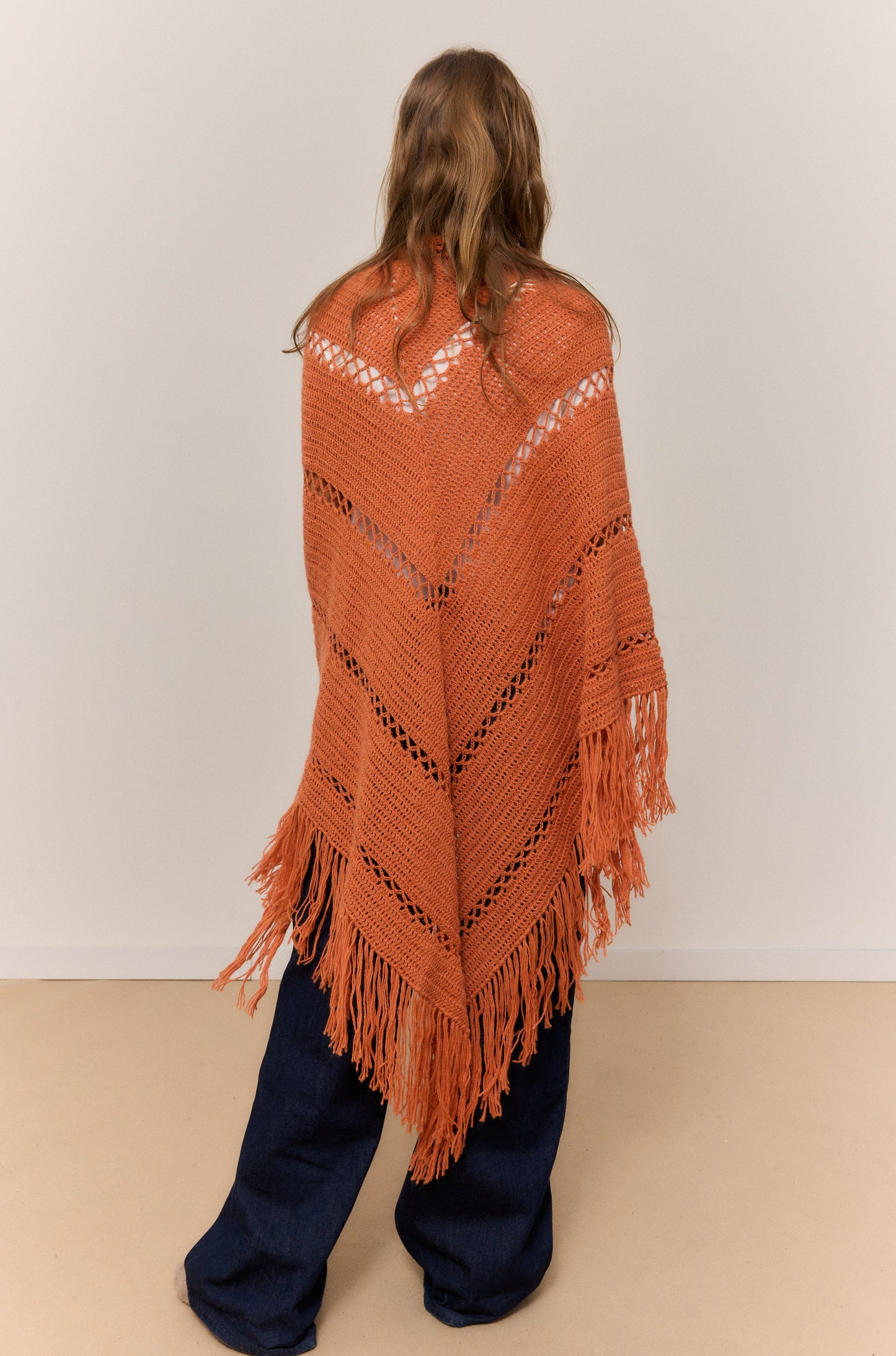 ORANGE SHAWL, NATURAL ALPACA WOOL SHAWL