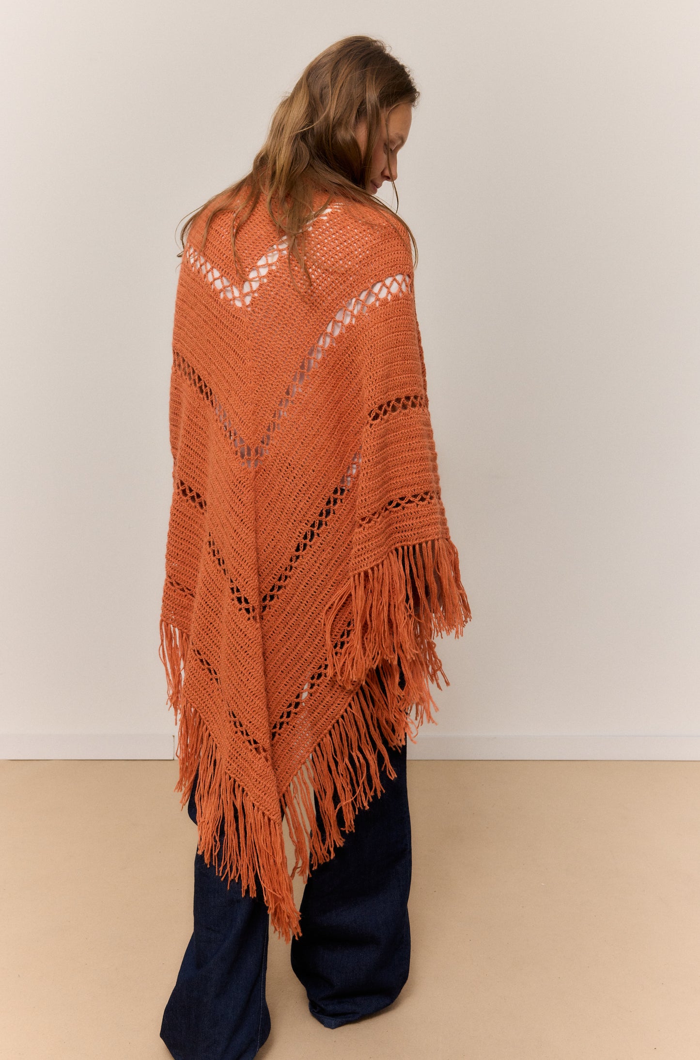 ORANGE SHAWL, NATURAL ALPACA WOOL SHAWL