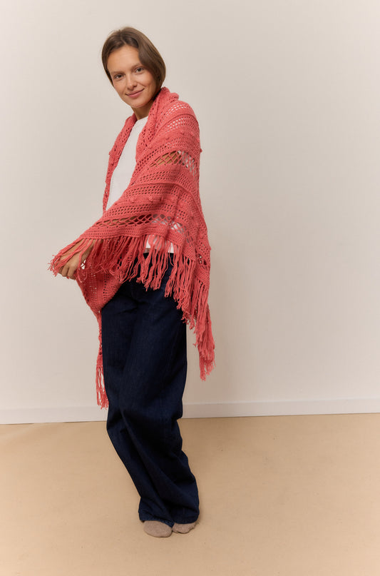 CORAL SHAWL, NATURAL ALPACA WOOL SHAWL