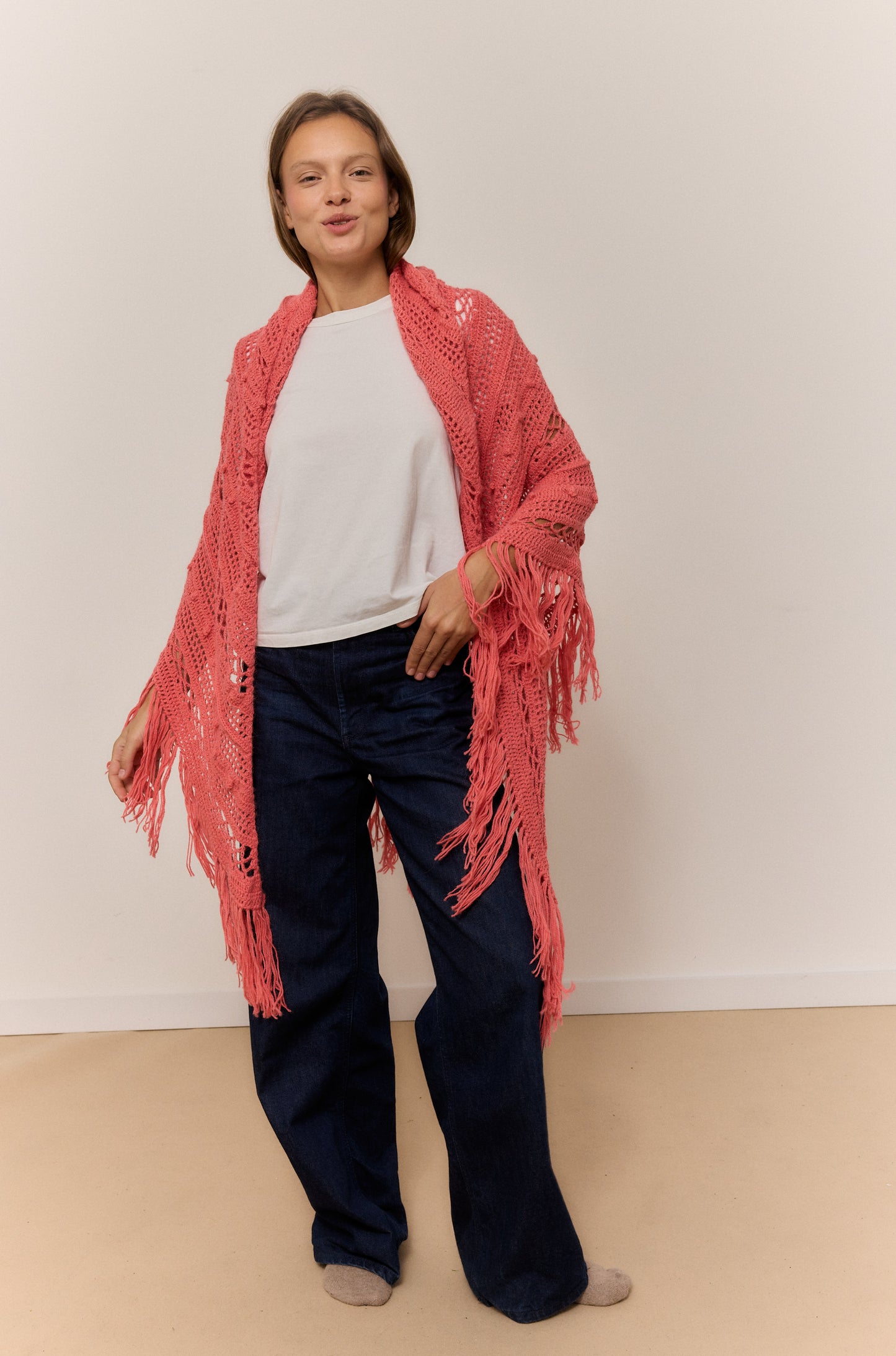 CORAL SHAWL, NATURAL ALPACA WOOL SHAWL