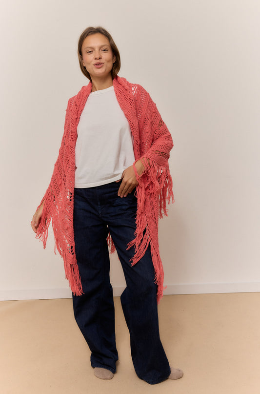 CORAL SHAWL, NATURAL ALPACA WOOL SHAWL