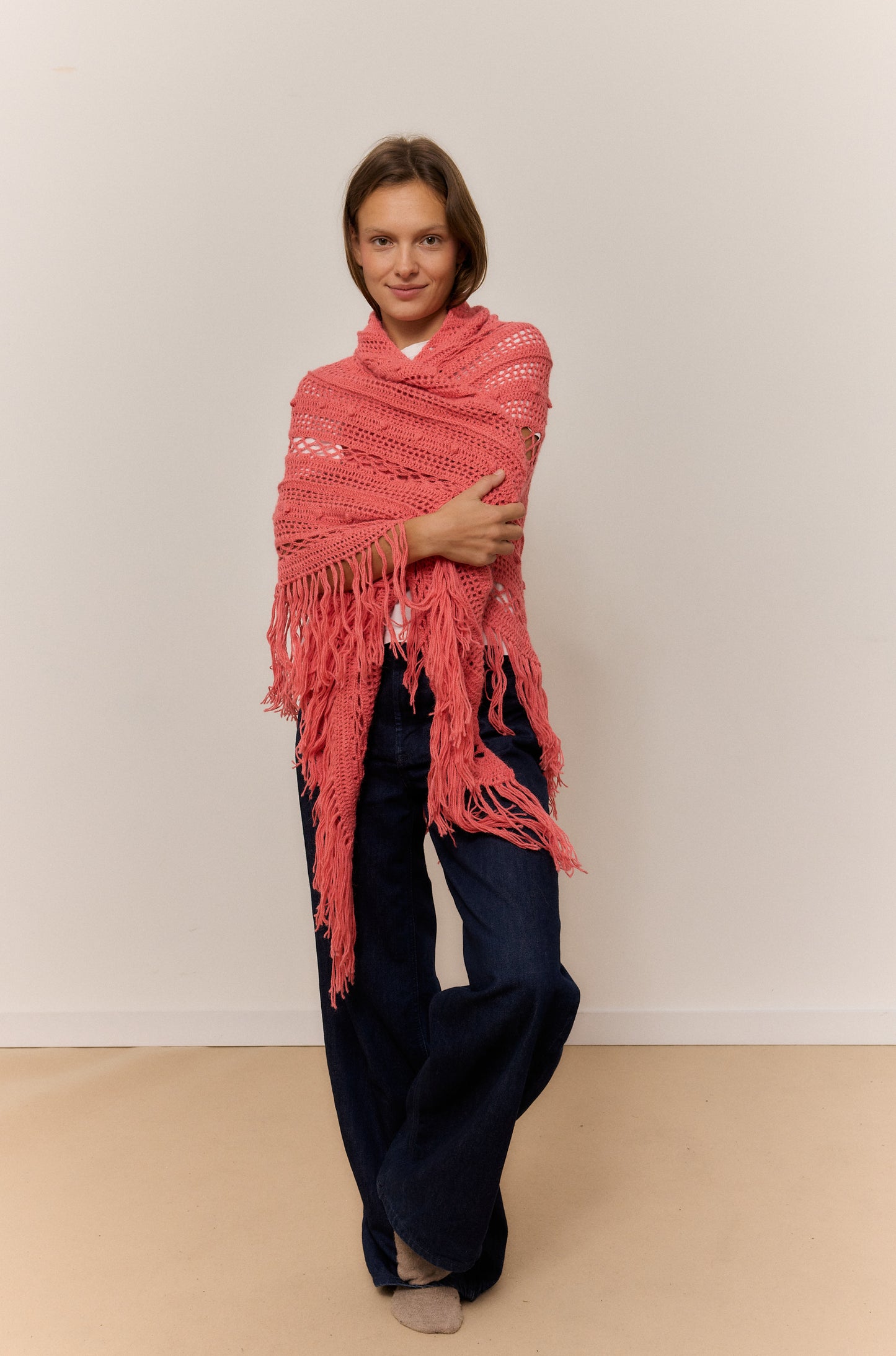 CORAL SHAWL, NATURAL ALPACA WOOL SHAWL