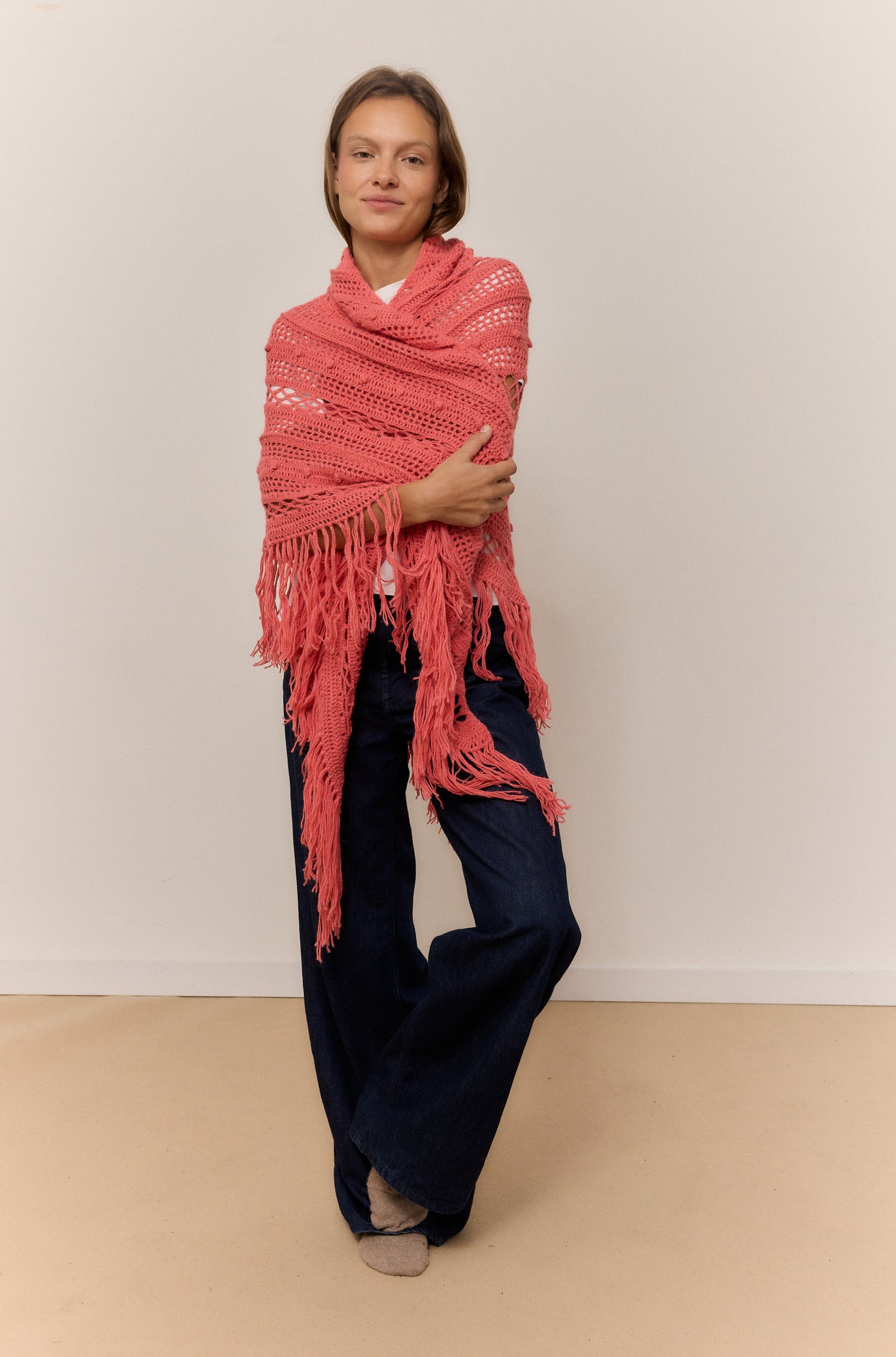 CORAL SHAWL, NATURAL ALPACA WOOL SHAWL