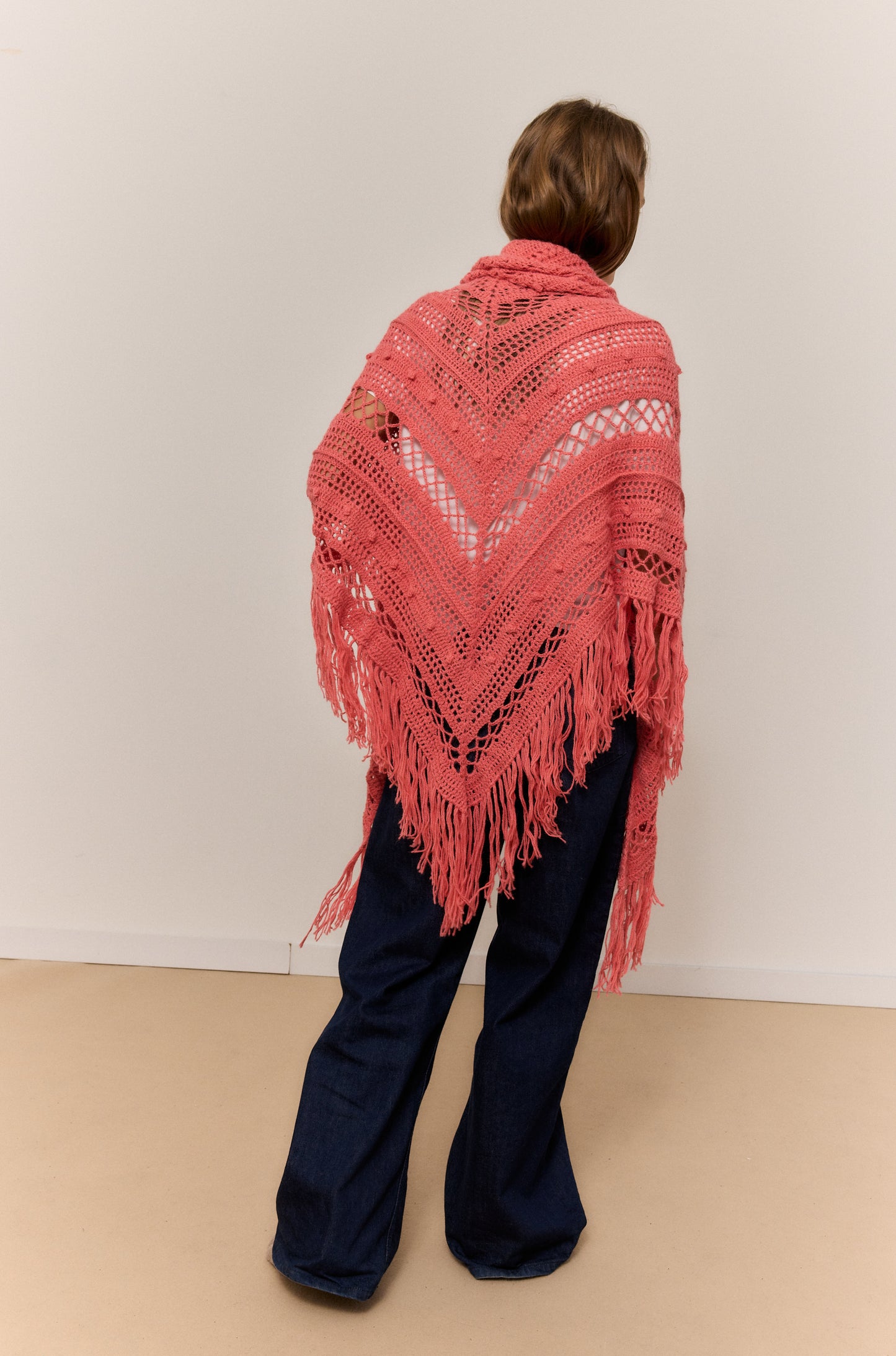 CORAL SHAWL, NATURAL ALPACA WOOL SHAWL