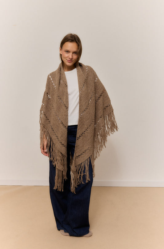 LIGHT BEIGE MIX SHAWL, NATURAL ALPACA WOOL SHAWL