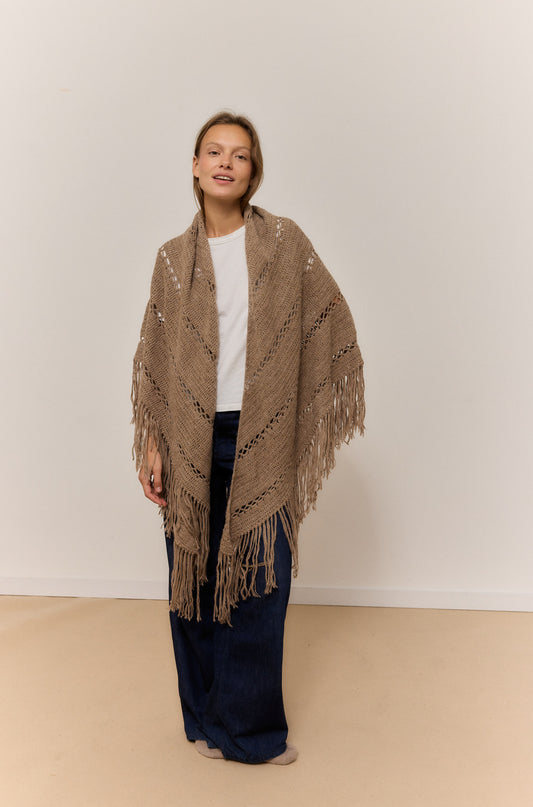 LIGHT BEIGE MIX SHAWL, NATURAL ALPACA WOOL SHAWL