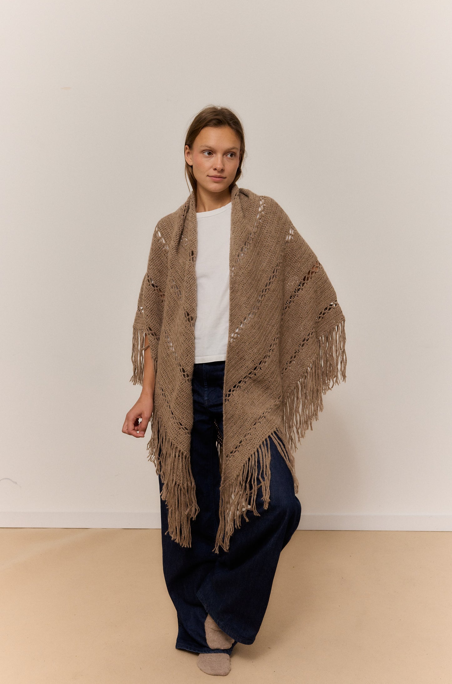 CHAL BEIGE CLARO MIX, CHAL DE LANA DE ALPACA NATURAL