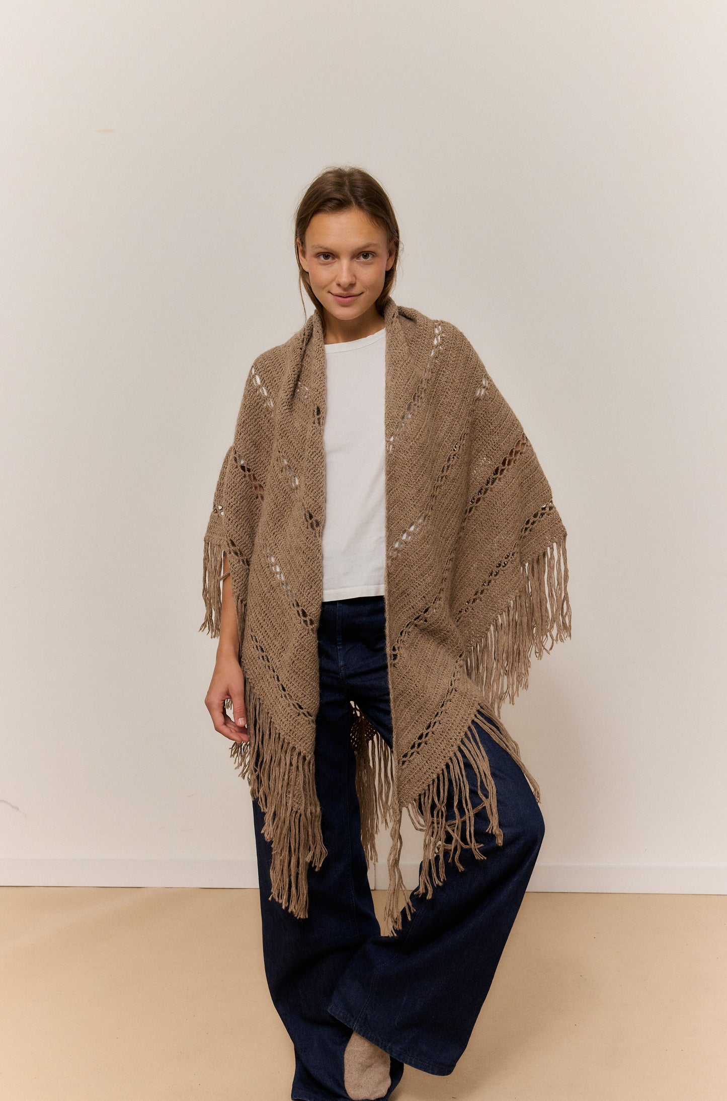 CHAL BEIGE CLARO MIX, CHAL DE LANA DE ALPACA NATURAL