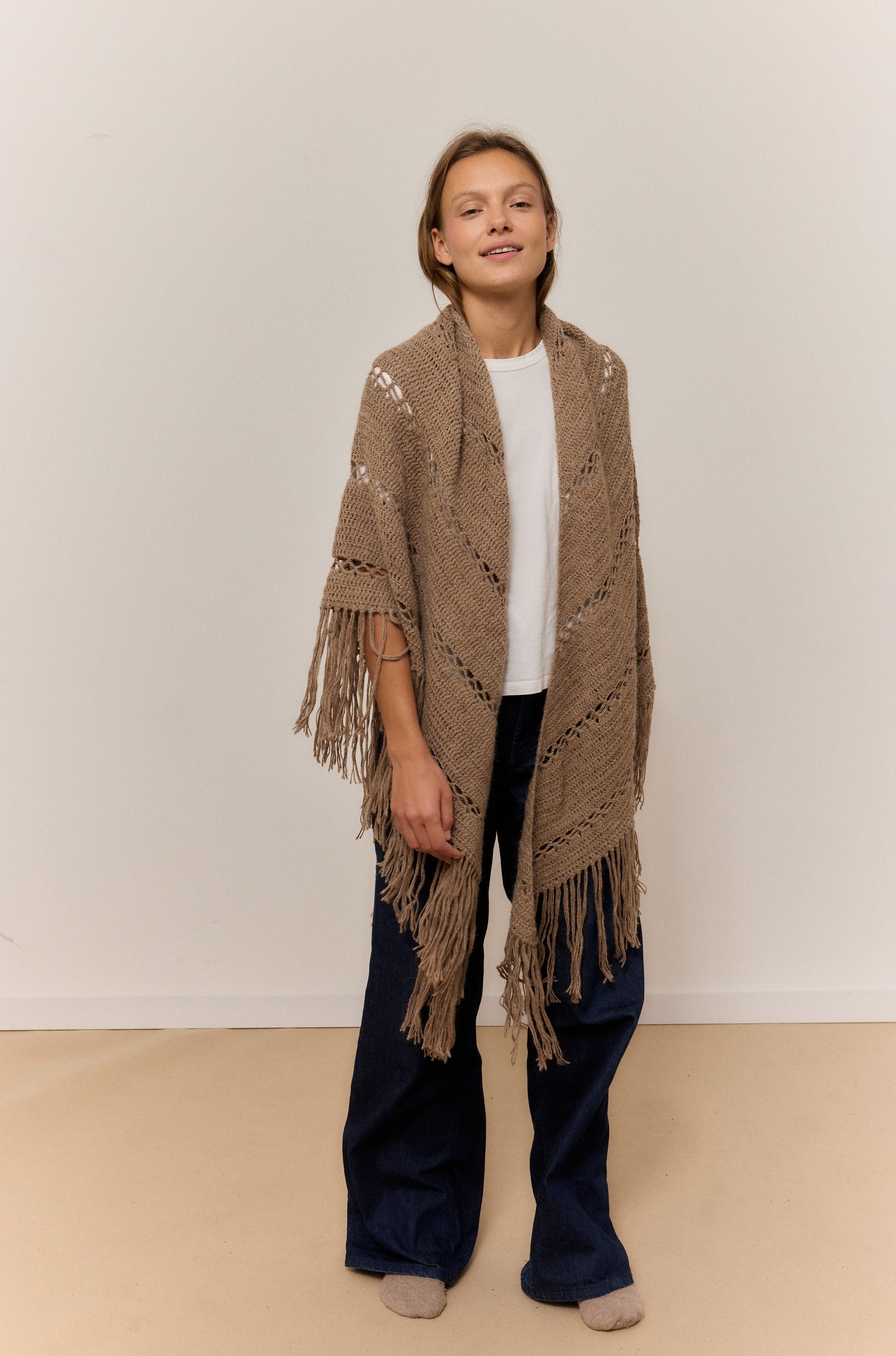 CHAL BEIGE CLARO MIX, CHAL DE LANA DE ALPACA NATURAL