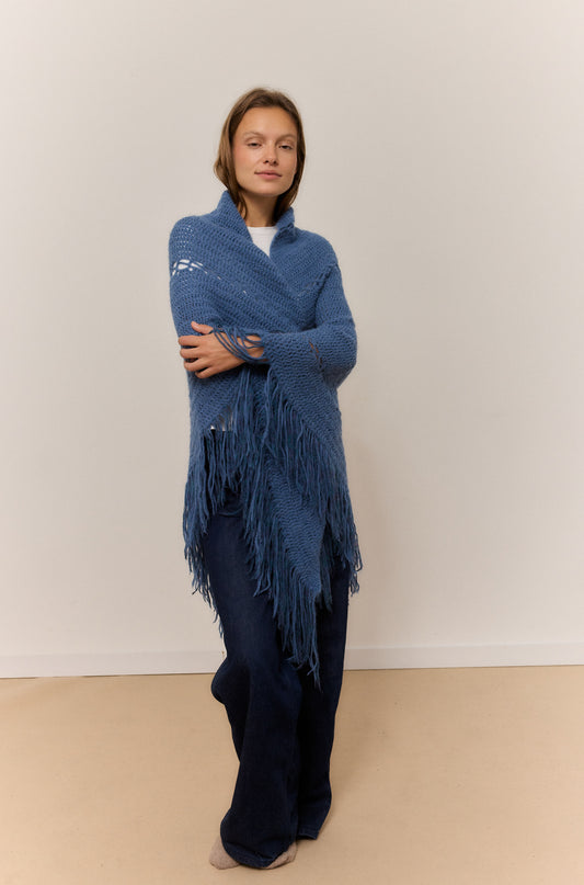 INDIGO SHAWL, NATURAL ALPACA WOOL SHAWL