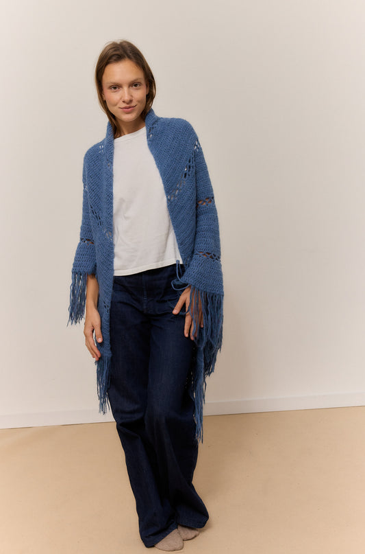 INDIGO SHAWL, NATURAL ALPACA WOOL SHAWL