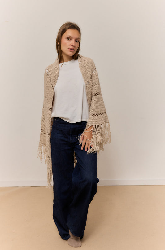 NOUGAT SHAWL, NATURAL ALPACA WOOL SHAWL