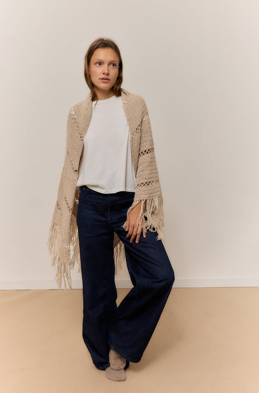 NOUGAT SHAWL, NATURAL ALPACA WOOL SHAWL