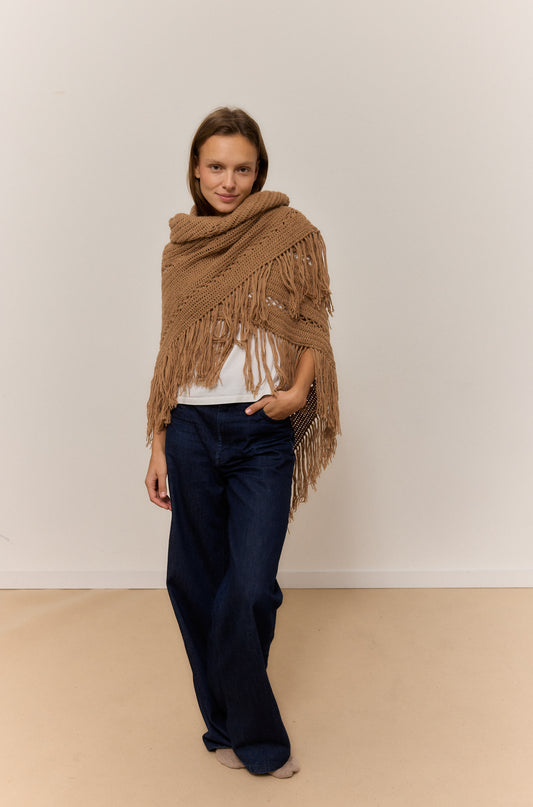 ALMOND SHAWL, NATURAL ALPACA WOOL SHAWL