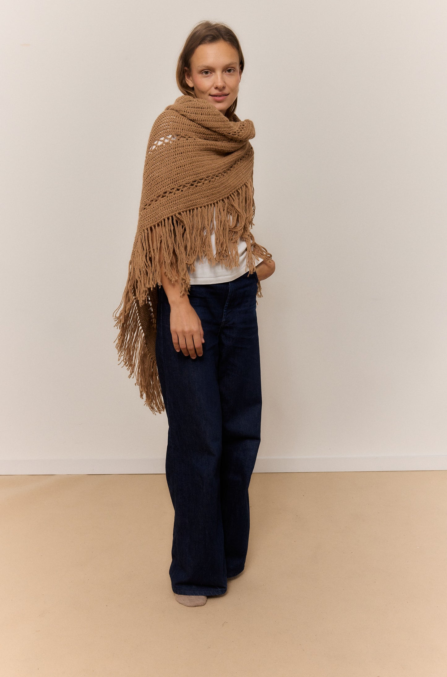 CHAL ALMENDRA, CHAL DE LANA DE ALPACA NATURAL